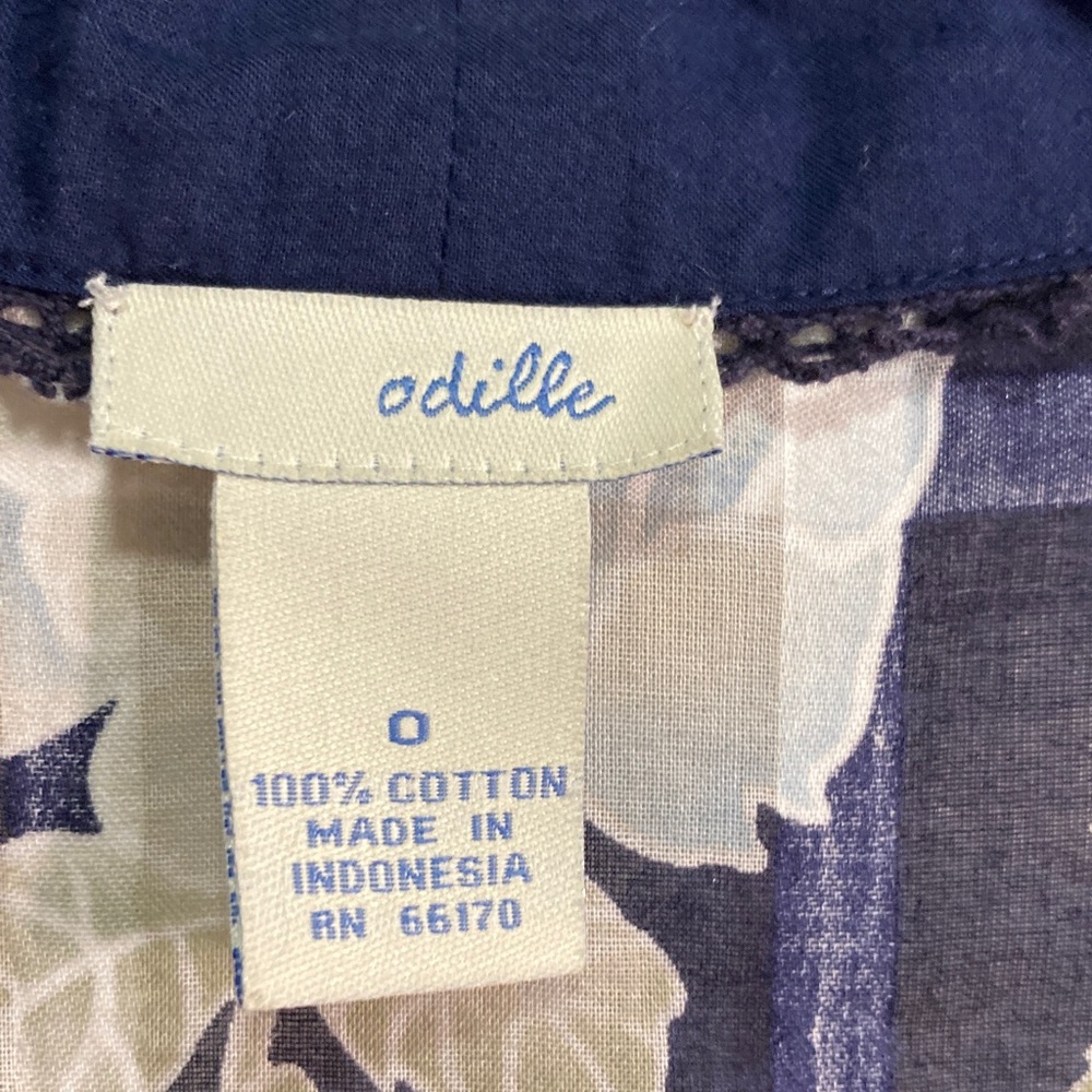 Anthropologie Odille Faraway Navy White Floral Boho Peasant Blouse Twee y2k sz 0 - Picture 9 of 10